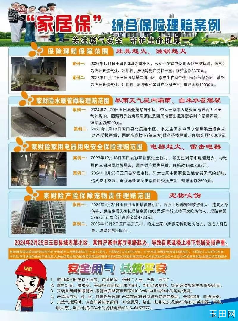 玉田家居保险,每天最低仅需3毛钱,“小保险,大保障”‼